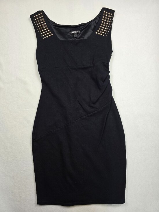 Express Dresses & Skirts - Express Black Studded Shoulder Sleeveless Bodycon Dress Size 2